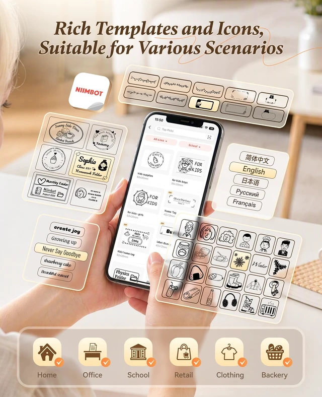 Alt view image 6 of 7 - NIIMBOT B21 Label Maker, 2 Inch Portable Inkless Label Machine, Black | Thermal Label Printer with 1 Pack 50x30mm White Label for Home/Office/Business, Compatible with iOS & Android