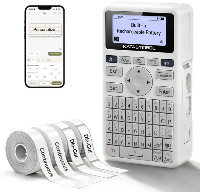 Main image of SUPVAN E11 Keyboard & Bluetooth Label Maker Machine with 4 Tapes | Backlit Display, Rechargeable, Versatile App with 30+ Fonts and 660+ Icons, Minimal Margin, for Home, Kitchen, Office, School