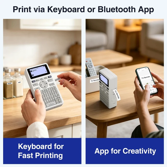 Alt view image 2 of 7 - SUPVAN E11 Keyboard & Bluetooth Label Maker Machine with 4 Tapes | Backlit Display, Rechargeable, Versatile App with 30+ Fonts and 660+ Icons, Minimal Margin, for Home, Kitchen, Office, School