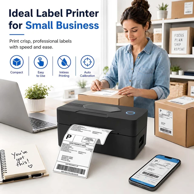 Alt view image 5 of 6 - PKMHLXS Bluetooth Thermal Shipping Label Printer, 4x6, Black | Wireless Thermal Label Printer for Small Business, Compatible with Android, iPhone, Windows & Mac