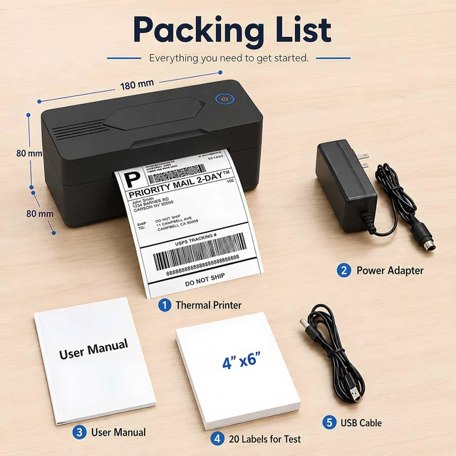 Alt view image 6 of 6 - PKMHLXS Bluetooth Thermal Shipping Label Printer, 4x6, Black | Wireless Thermal Label Printer for Small Business, Compatible with Android, iPhone, Windows & Mac