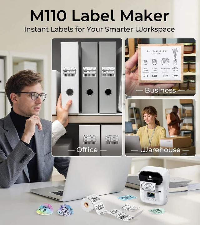 Alt view image 2 of 7 - M110 Label Makers - Portable Bluetooth Thermal Label Maker Machine | Label Printer for Name, Barcode, Clothing, Jewelry, Retail, Mailing, for Android & iOS , with 1Pack 40×30mm Label, White