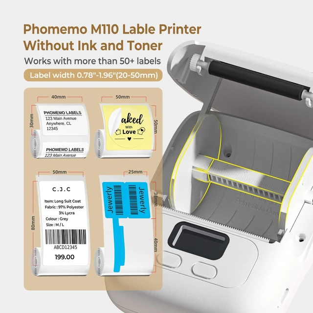 Alt view image 7 of 7 - M110 Label Makers - Portable Bluetooth Thermal Label Maker Machine | Label Printer for Name, Barcode, Clothing, Jewelry, Retail, Mailing, for Android & iOS , with 1Pack 40×30mm Label, White