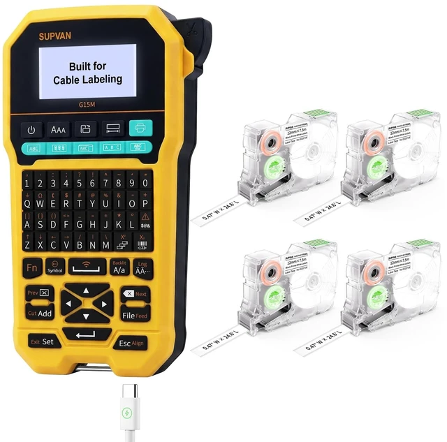 Main image of SUPVAN G15M Keyboard&Bluetooth Label Maker Machine with 4 Continuous Tapes | Heat Shrink & Multi-Labels, Rechargeable, Minimal Margin, 3 Cable Keys, LCD Backlit,Thermal Transfer, Industrial
