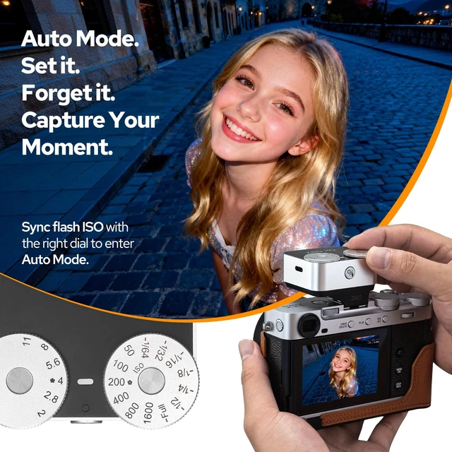 Alt view image 4 of 7 - ZENIKO ZA-12 Silver Mini Retro Flash Dual Dial Manual Speedlite for Cameras | 2.5s fast recycle,7 power levels,400 flashes,5600K CRI95+,single hot shoe for travel portrait street photography