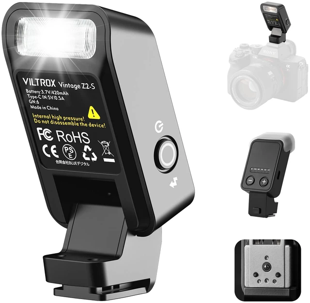 Main image of VILTROX Vintage Z2 Foldable TTL Mini Camera Flash for Sony Camera | 52g On Camera Pocket Speedlight with 2s Recycle, 700 Full Power Flashes, 5 Power Level, Type-C Fast Charging