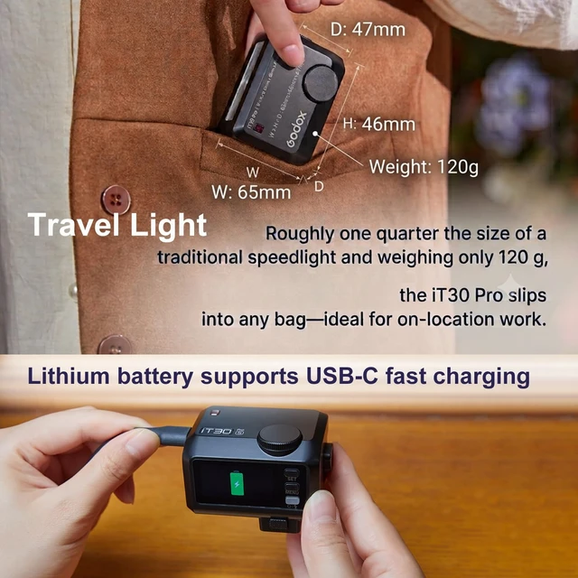 Alt view image 3 of 7 - Godox iT30Pro-C iT30ProC Mini Camera TTL Flash for Canon, Black | TTL Auto-Exposure, Built-in 2.4 GHz Wireless X System, 120g weight, Quick-Release Hot-Shoe Mount, Touchscreen