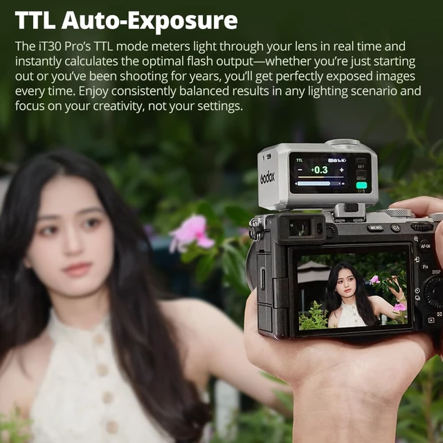 Alt view image 2 of 7 - Godox iT30 Pro F iT30ProF Mini Flash for Fuji Camera | TTL Auto-Exposure, HSS 1/8000 Seconds, 2.4G Wireless Xsystem, 2.8" Full-Color Touchscreen, Lithium Battery (iT30Pro for Fuji)