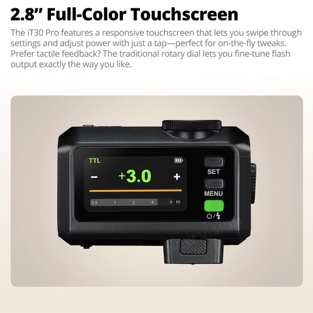 Alt view image 4 of 7 - Godox iT30 Pro F iT30ProF Mini Flash for Fuji Camera | TTL Auto-Exposure, HSS 1/8000 Seconds, 2.4G Wireless Xsystem, 2.8" Full-Color Touchscreen, Lithium Battery (iT30Pro for Fuji)
