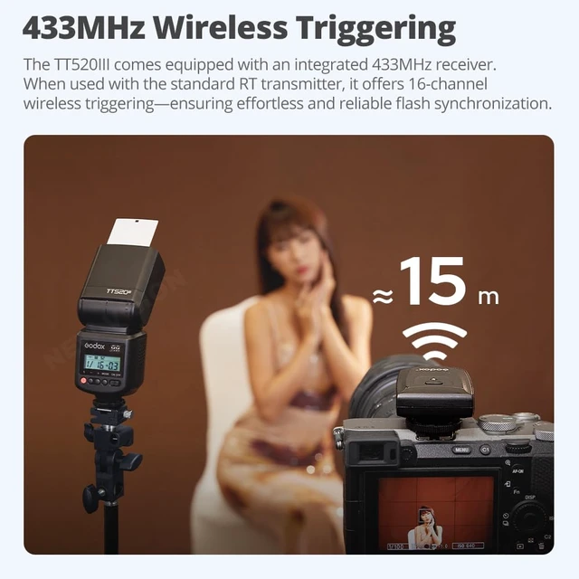 Alt view image 3 of 7 - GODOX TT520III Universal Camera Flash Speedlite(TT520II Upgraded) | Built-in Receiver and RT Transmitter,S1/S2 Modes,8 Power Levels,Compatible with Canon Nikon Olympus Fujifilm Panasonic