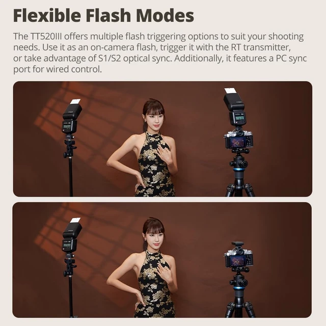 Alt view image 5 of 7 - GODOX TT520III Universal Camera Flash Speedlite(TT520II Upgraded) | Built-in Receiver and RT Transmitter,S1/S2 Modes,8 Power Levels,Compatible with Canon Nikon Olympus Fujifilm Panasonic