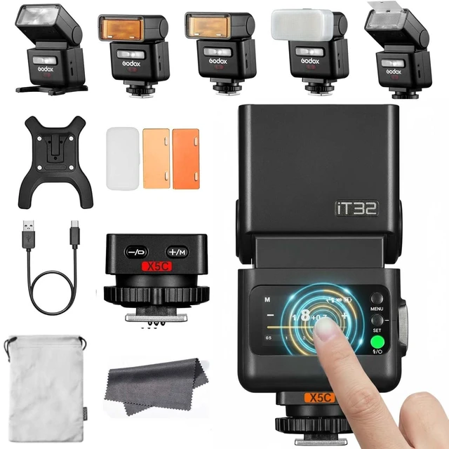 Main image of Godox IT32 Camera Flash with X5C Flash Trigger for Canon Cameras, TTL HSS Touchscreen, Hotshoe & Trigger 2-in-1, 510 Full Power Flashes, LED Modeling Light, Lithium Battery, with Reflector & Diffuser