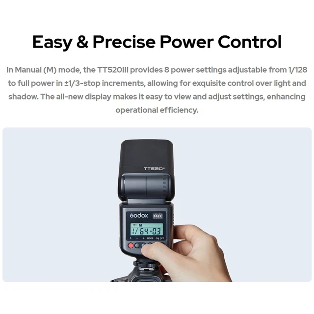 Alt view image 3 of 7 - Godox TT520III Camera Flash for Sony Canon Nikon Panasonic Olympus Pentax | NO TTL, GN33, 1.8s Recycle Time, 400 Full Power Flash, Built-in Receiver and RT Transmitter (Godox TT520II Upgrade)