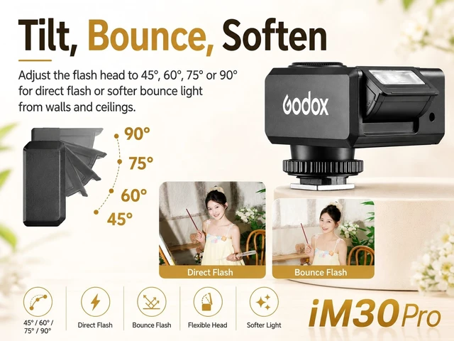Alt view image 6 of 7 - Godox Flash Godox iM30 Pro iM30Pro Camera FlashAUTO/Manual, for zv1 zve10 | GN15 550 Full-Power Flashes/1.5s Recycle Time/HD Color Screen,for Canon/Nikon/Sony/Fuji/Olympus/Ricoh/Leica and Film Camera