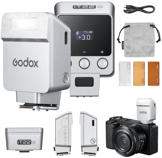 Main image of Godox iT22 O Mini Camera Flash for Olympus 7.4V 300mAh Manual/TTL Modes | 700+ Flashes 1.5s Recycle Hot Shoe Flash with Diffuser/Color Filters Accessories for Olympus Camera (Silver)