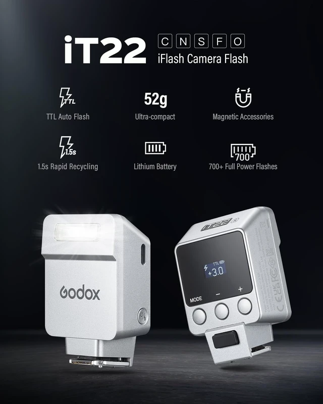 Alt view image 2 of 7 - Godox iT22 O Mini Camera Flash for Olympus 7.4V 300mAh Manual/TTL Modes | 700+ Flashes 1.5s Recycle Hot Shoe Flash with Diffuser/Color Filters Accessories for Olympus Camera (Silver)