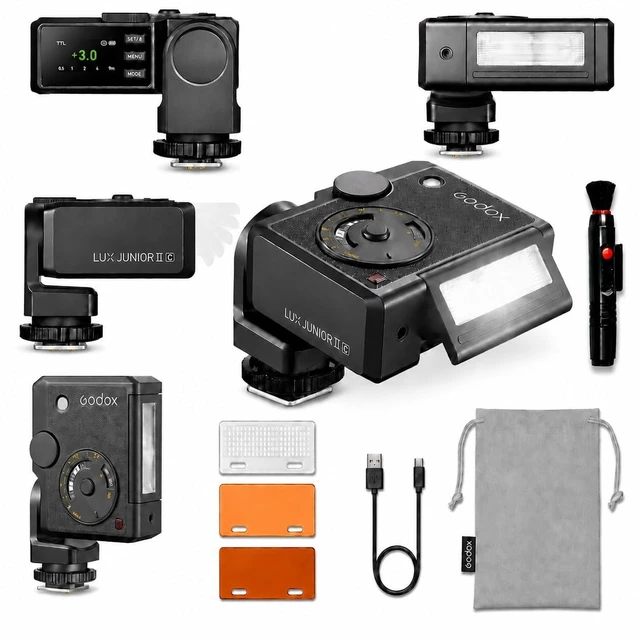Main image of Godox Lux Junior II C TTL Retro Flash for Canon R5 R6 II R7, GN18 HSS, 2.4G | Dual-Axis Design | TTL Auto Flash | HSS up to 1/8000s | 1.5s Recycle | 400 Full-Power Flashes | 2.4GHz Receiver