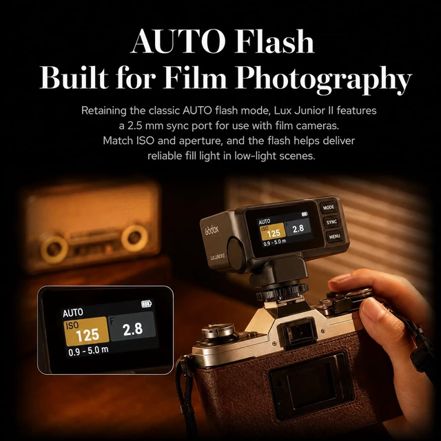 Alt view image 3 of 7 - Godox Lux Junior II C TTL Retro Flash for Canon R5 R6 II R7, GN18 HSS, 2.4G | Dual-Axis Design | TTL Auto Flash | HSS up to 1/8000s | 1.5s Recycle | 400 Full-Power Flashes | 2.4GHz Receiver