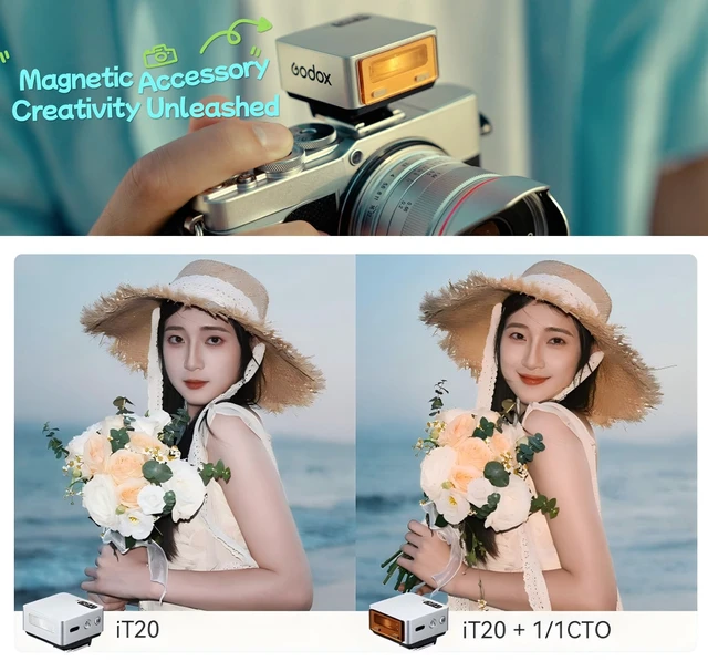 Alt view image 4 of 7 - Godox IT20 O IT20O Flash for Olympus, GODOX Mini Camera Flash | TTL/Manual Modes,7.4V 300mAh Battery,1.5s Recycle,with ± Increment,Hot Shoe Triggering,Includes Spreader/Color Filter (Black