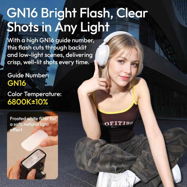 Alt view image 4 of 7 - ULANZI FT16 TTL Camera Flash for Sony, 2-in-1 GN16 Speedlite & Video Light | 500 Flashes, 90° Flip Head, 3*Magnetic Filters, 2500K-6500K On-Camera Speedlite Fill Light for Street, Portrait & Vlog