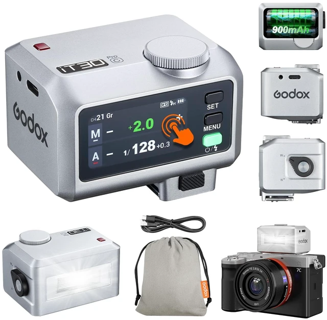 Main image of Godox iT30 Pro C Mini TTL Flash Compatible for Canon Cameras Godox iT30ProC | Wireless Master & Receiver 2.4G Wireless Touchscreen, GN15, 1/8000s HSS Speedlite, Built-in Diffuser and Lithium Battery