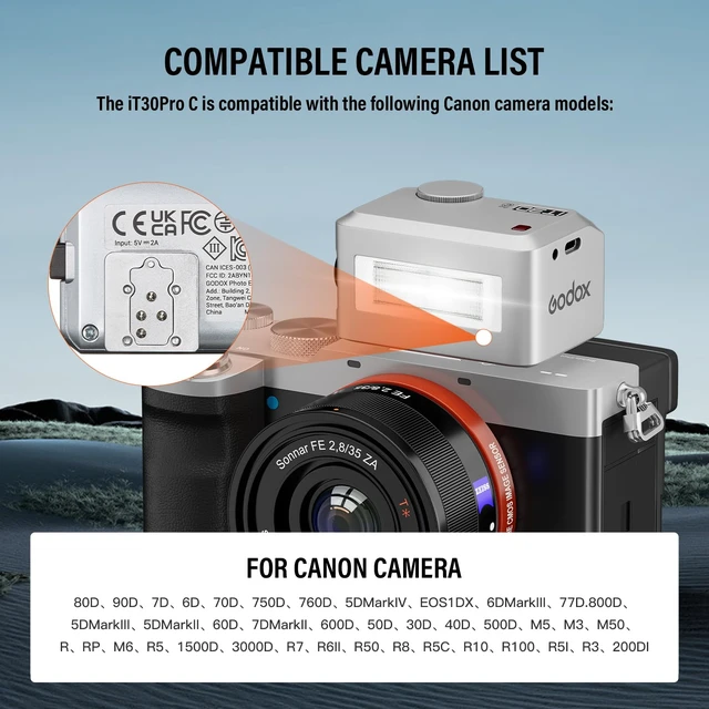 Alt view image 5 of 7 - Godox iT30 Pro C Mini TTL Flash Compatible for Canon Cameras Godox iT30ProC | Wireless Master & Receiver 2.4G Wireless Touchscreen, GN15, 1/8000s HSS Speedlite, Built-in Diffuser and Lithium Battery