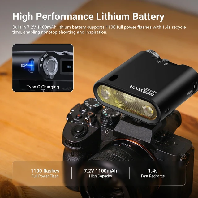 Alt view image 7 of 7 - NEEWER Z160U-S Camera Flash Speedlite Compatible with Sony | Compatible with Godox, 18Ws GN14 6000K TTL 1/8000 HSS, On Camera Light, USB C 1100mAh Battery, 1.4s Recycle 1100 Flashes