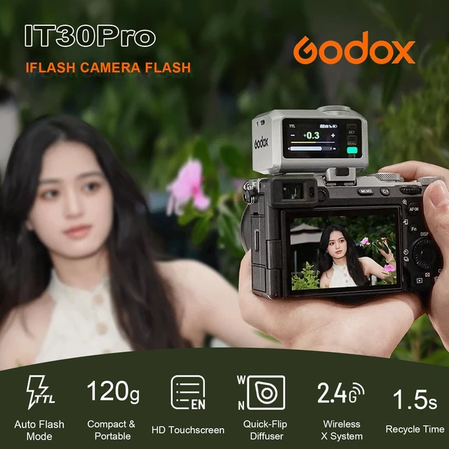Alt view image 2 of 7 - Godox iT30 Pro C iT30ProC Mini Flash for Canon Camera, TTL Auto-Exposure | 2.4G Wireless Xsystem, Color Touchscreen,GN15 ISO100,1/8000s HSS,7.4V/900mAh Battery,1.5s Recycle time 560 Flashes(Black)