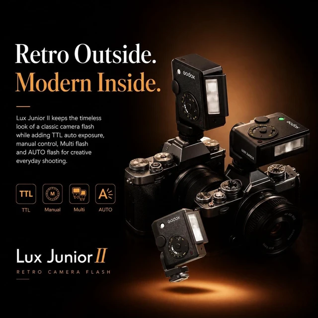 Alt view image 2 of 7 - Godox Lux Junior II S TTL Retro Flash for Sony A9 III A7 IV, GN18 1/80000s | Dual-Axis Design | TTL Auto Flash | Global Shutter Sync up to 1/80000s | 1.5s Recycle | 400 Full-Power Flashes