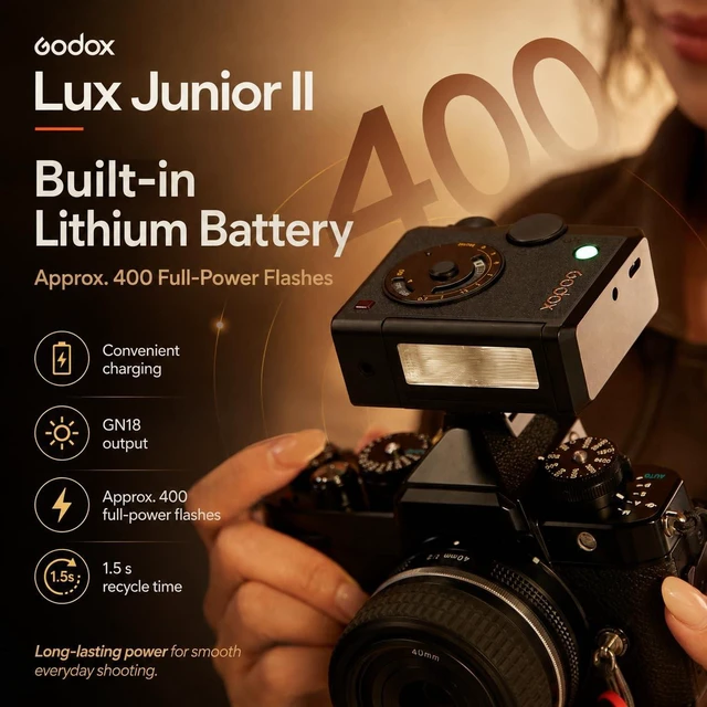Alt view image 4 of 7 - Godox Lux Junior II S TTL Retro Flash for Sony A9 III A7 IV, GN18 1/80000s | Dual-Axis Design | TTL Auto Flash | Global Shutter Sync up to 1/80000s | 1.5s Recycle | 400 Full-Power Flashes