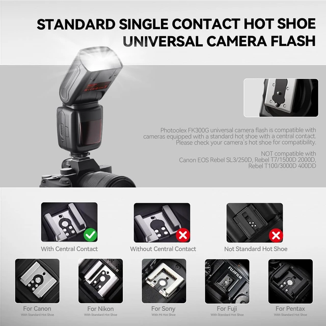 Alt view image 2 of 7 - PHOTOOLEX FK300G Camera Flash Speedlite GN33 with Trigger | Universal hot shoe for Canon, Nikon, Sony, Fuji. 2.4G wireless, 8 power levels, M/S1/S2 modes