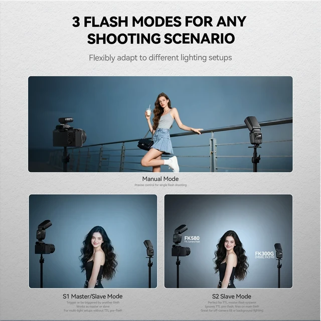 Alt view image 5 of 7 - PHOTOOLEX FK300G Camera Flash Speedlite GN33 with Trigger | Universal hot shoe for Canon, Nikon, Sony, Fuji. 2.4G wireless, 8 power levels, M/S1/S2 modes