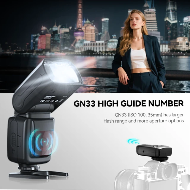 Alt view image 4 of 7 - PHOTOOLEX FK300G Camera Flash Speedlite GN33 with Trigger | Universal hot shoe for Canon, Nikon, Sony, Fuji. 2.4G wireless, 8 power levels, M/S1/S2 modes