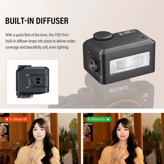 Alt view image 4 of 7 - Godox iT30 Pro N Mini TTL Flash Compatible for Nikon Cameras Godox iT30ProN | Wireless Master & Receiver 2.4G Wireless Touchscreen, GN15, 1/8000s HSS Speedlite, Built-in Diffuser and Lithium Battery