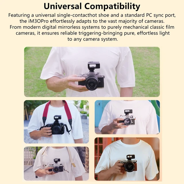 Alt view image 7 of 7 - Godox iM30Pro Mini Camera Flash for Canon Fuji Leica Nikon | for Sony ZV1 ZVE10 Ricoh GR3, GN15 1.5s, Tiltable Head Retro AUTO Camera Speedlite,Single Contact Hotshoe