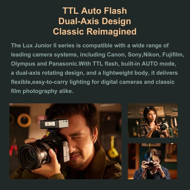 Alt view image 3 of 7 - Godox Lux Junior II S Retro Camera Flash for Sony Camera Flash Speedlite | 2.4G TTL1/8000 HSS,Body Rotates 180°&Head Tilts 0°-90°,400 Full Power Flashes,GN18,1.5s Recycle Time,for Digital Film Camera