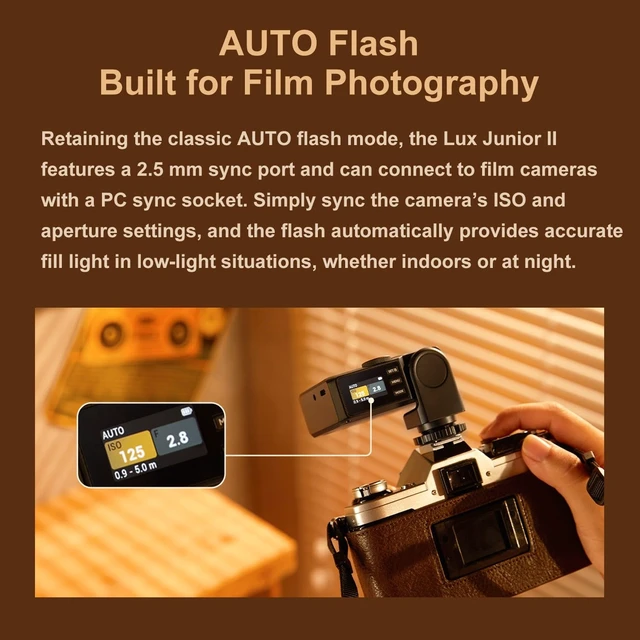 Alt view image 5 of 7 - Godox Lux Junior II S Retro Camera Flash for Sony Camera Flash Speedlite | 2.4G TTL1/8000 HSS,Body Rotates 180°&Head Tilts 0°-90°,400 Full Power Flashes,GN18,1.5s Recycle Time,for Digital Film Camera