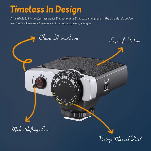 Alt view image 4 of 7 - Godox Lux Junior Flash for Canon/Sony/Fujifilm/Nikon/Panasonic/Olympus | GN12 with 7 Levels Flash Power, 6000K±200K with S1/S2 Optical Control, GODOX Lux Junior Retro Camera Flash
