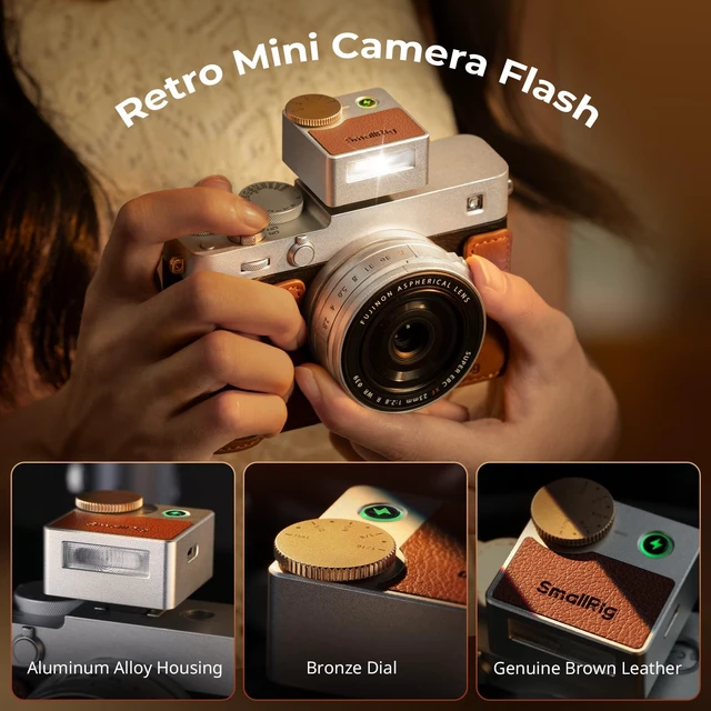 Alt view image 2 of 7 - SmallRig Retro Mini Camera Flash for Fuji X100 for Ricoh for Nikon for Sony | Alumium Manual Flash GN8-10, 5 Levels 1/1-1/16, 700 Full Power Flashes, 0.1-4s Recycle/6500K/400mAh Battery, RS-R20, 5882
