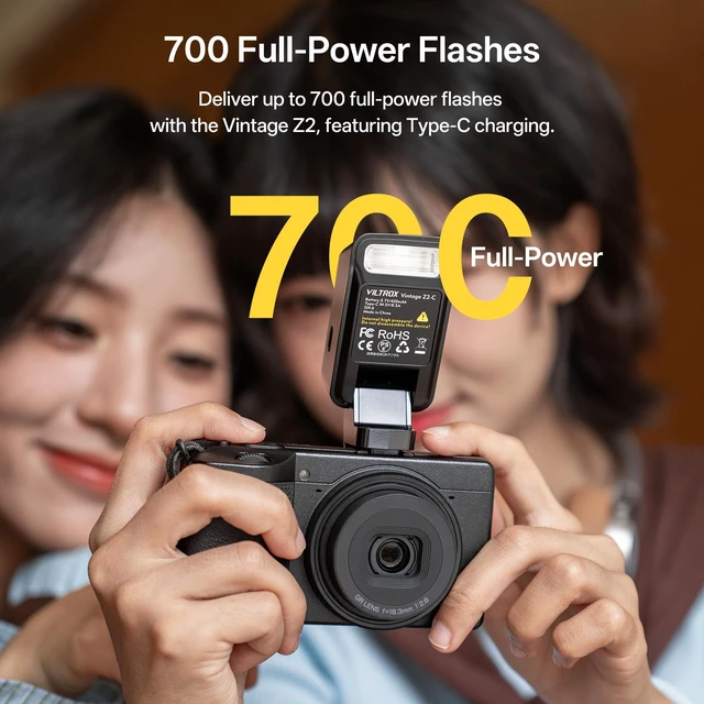Alt view image 6 of 7 - VILTROX Vintage Z2-S Mini Flash Speedlite, GN6 Powerful 6500k TTL On-Camera Flash Light with 5 Power Levels, 700 Full-Power, 10Ws Output, 2s Recycle, Mini Camera Flash Compatible with Sony Cameras