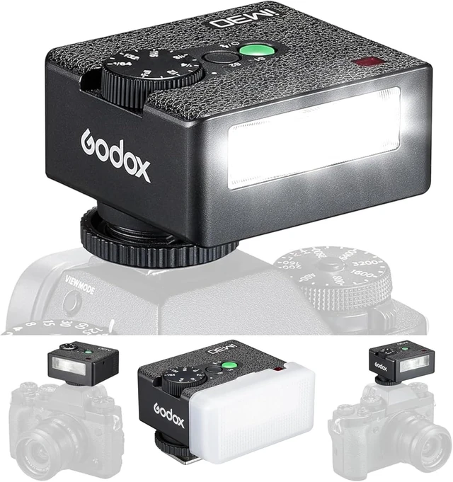 Main image of Godox Mini Flash Camera Flash Speedlite for Sony ZV1/ZV-E10, Canon, Nikon, Fuji & Ricoh GR3 GN15, 7-Level Power Adjustment, 230 Flashes with Cameras with Single-Contact Hotshoe with Diffuser