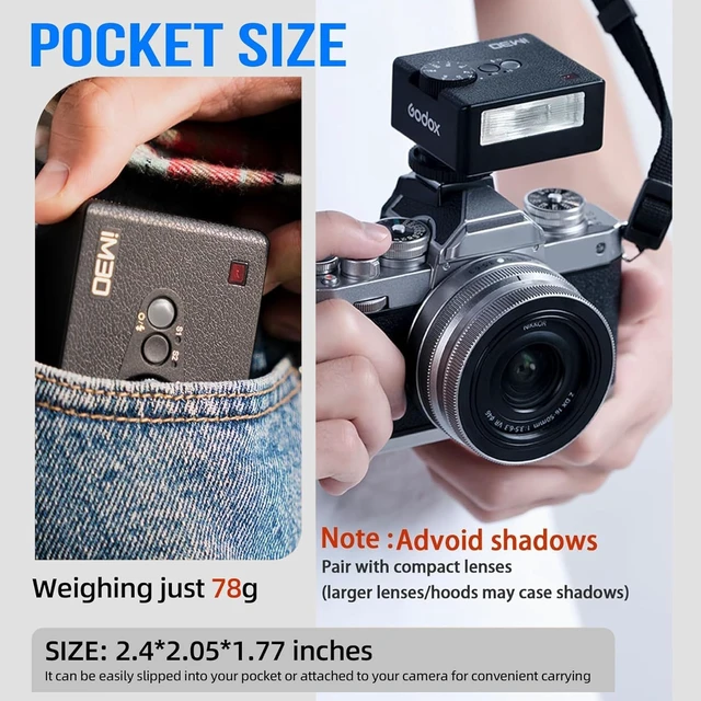 Alt view image 3 of 7 - Godox Mini Flash Camera Flash Speedlite for Sony ZV1/ZV-E10, Canon, Nikon, Fuji & Ricoh GR3 GN15, 7-Level Power Adjustment, 230 Flashes with Cameras with Single-Contact Hotshoe with Diffuser