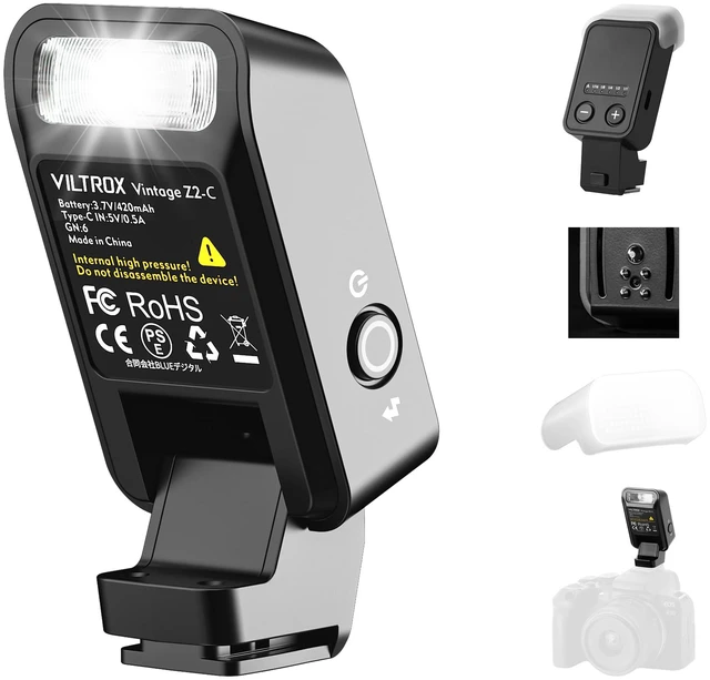 Main image of VILTROX Vintage Z2-C Mini Flash Speedlite, GN6 Powerful 6500k TTL On-Camera Flash Light with 5 Power Levels, 700 Full-Power, 10Ws Output, 2s Recycle, Mini Camera Flash Compatible with Canon Cameras