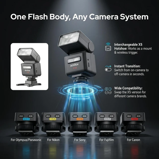 Alt view image 2 of 7 - Godox IT32 TTL Mini Camera Flash for Nikon Cameras | X5N Flash Trigger,Magnetic Hotshoe,2.4G Wireless,GN18, Recycle Time 1.5s, Touch Screen,LED Modeling Light