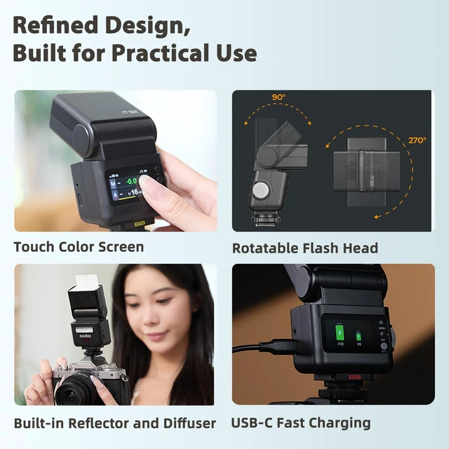 Alt view image 6 of 7 - Godox IT32 TTL Mini Camera Flash for Nikon Cameras | X5N Flash Trigger,Magnetic Hotshoe,2.4G Wireless,GN18, Recycle Time 1.5s, Touch Screen,LED Modeling Light