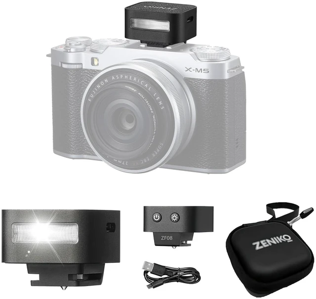 Main image of ZENIKO ZF08 On-Camera Flash, Mini Camera Flash with 5 Power Levels, 6500K Natural Light, <3s Recycle Time, for Fuji, Canon, Nikon, Sony, Panasonic(Black)