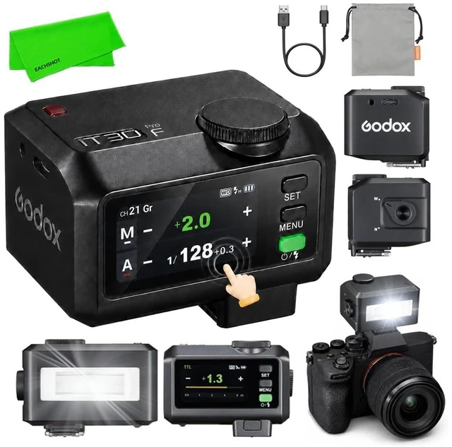 Main image of Godox iT30Pro F TTL Mini Camera Flash for Fujifilm XT4 XT3 XT30 XT20 | XT2 X100F X100T XPro2 XE1 XA3 GFX 50S etc, 2.4G HSS 1/8000s TTL Auto Exposure, 2.8" Touchscreen & Dial(Black)