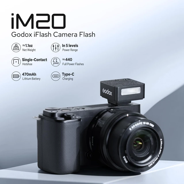 Alt view image 2 of 7 - GODOX iM20 Mini Flash, GN10 Hot Shoe Mini Flash, Built in Battery | 440 Full Power Flashes, USB-C Charging, 5 Power Levels, for Canon Sony Fuji Nikon Panasonic Olympus, for Sony ZVE10, ZV-1