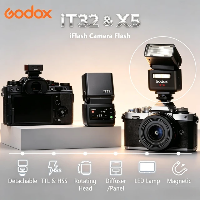 Alt view image 4 of 7 - GODOX iT32 TTL Camera Flash with X5N Wireless Trigger for Nikon | Magnetic Hotshoe & Trigger 2-in-1, HSS 1/8000s, LED Modeling Light, Diffuser & Bounce Card, Rotatable Flash Head
