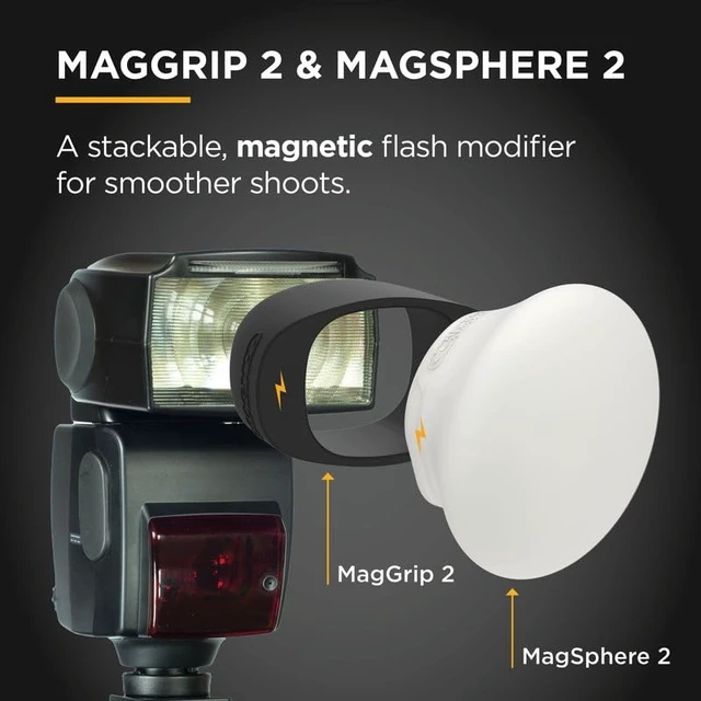 Alt view image 2 of 7 - MagMod MagSphere 2 & MagGrip 2 Bundle, Modular Lighting Control System | MagSphere 2 and MagGrip 2 Kit, Magnetic Flash Diffuser for On-Camera Photography, Fits 99% of Speedlites, Quick Setup